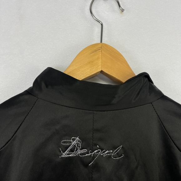 Desigual Black Satin Trench Coat Floral Hem EU 44 US 10/12‎ - Picture 8 of 16